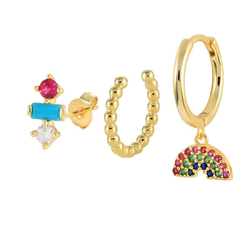 Set Aros + Earcuff Arcoiris